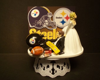 FOOTBALL STEELERS or your team Bride and Groom Funny Wedding Cake Topper