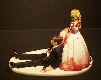Halloween SALE Zombies Bride and Groom Funny Wedding Cake Topper Funny Scary Horror No Game