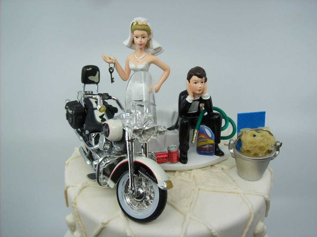 Motorcycle Dirt Bike Wedding Cake Topper Bride and Groom Funny Mechanic ...