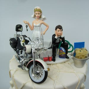 Motorcycle Dirt Bike Wedding Cake Topper Bride and Groom Funny Mechanic ...
