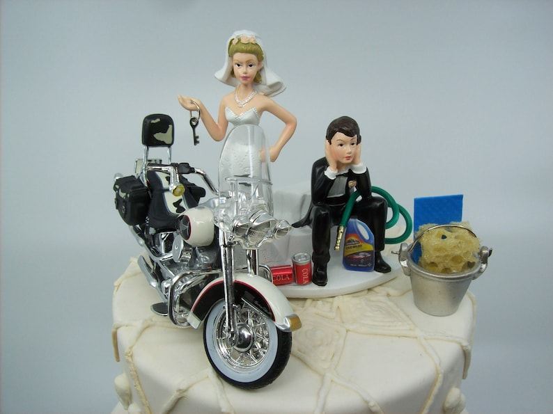 Motorcycle Dirt Bike Wedding Cake Topper Bride and Groom Funny Mechanic ...