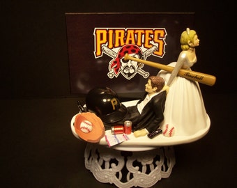 PITTSBURGH PIRATES Baseball (or your team) Bride and Groom Funny Wedding Cake Topper