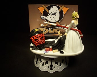 Hockey Sports Team ANAHEIM DUCKS Bride and Groom Wedding Cake Topper Funny Groom's Cake