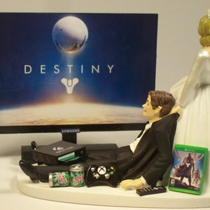 GAMER Funny Wedding Cake Topper Video Game Gaming Junkie Addict Charming Rehearsal Groom&#39;s X Bride and Groom
