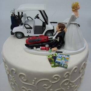 NO GOLF with Cart Bride and Groom Wedding Cake Topper Funny image 4
