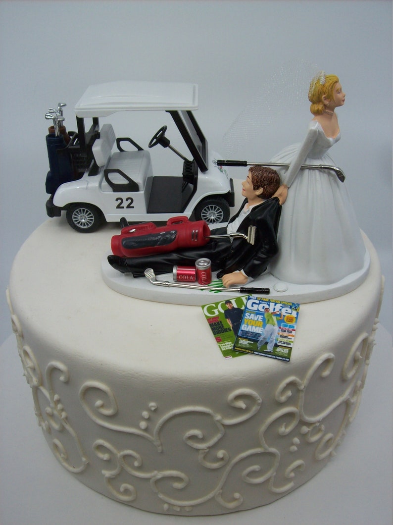 NO GOLF with Cart Bride and Groom Wedding Cake Topper Funny image 4