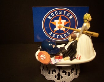 HOUSTON ASTROS Baseball (or your team) Bride and Groom Funny Wedding Cake Topper