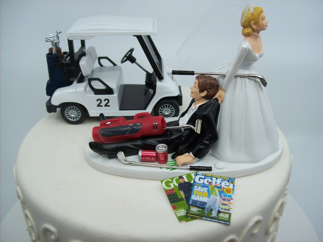 NO GOLF With Cart Bride and Groom Wedding Cake Topper Funny