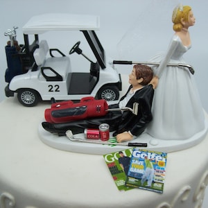 ゴルフ禁止、カート付き、新郎新婦のウェディングケーキトッパー、面白い