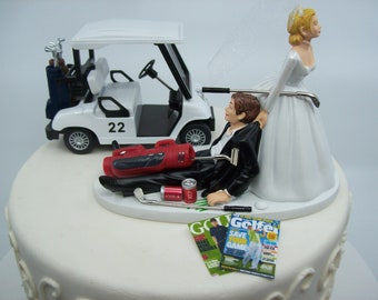 NO GOLF with Cart Bride and Groom Wedding Cake Topper Funny