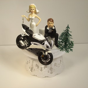 Motorcycle White YAMAHA Street Bike ( or your Bike ) Bride and Groom Funny Bike Wedding Cake Topper