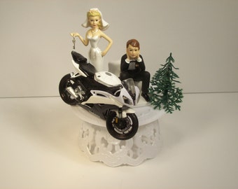 Motorcycle White YAMAHA Street Bike ( or your Bike ) Bride and Groom Funny Bike Wedding Cake Topper