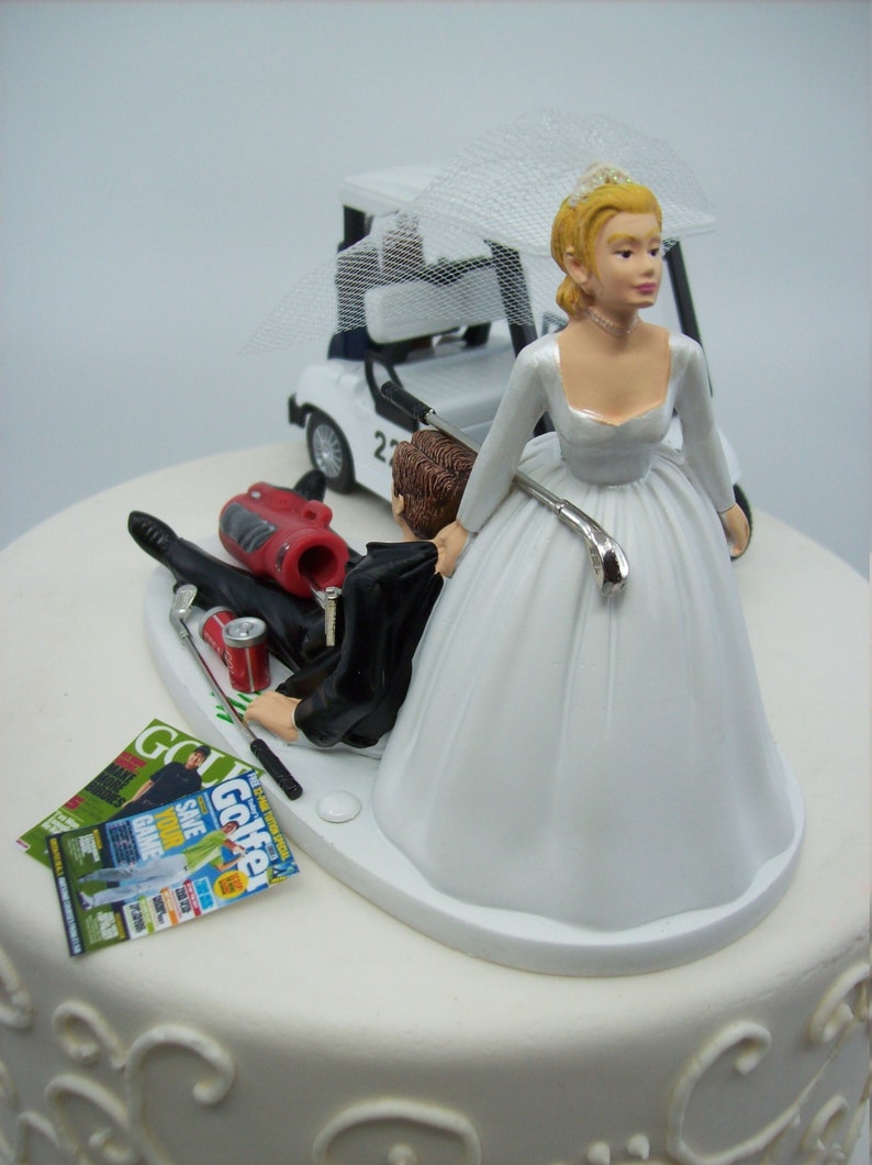 NO GOLF with Cart Bride and Groom Wedding Cake Topper Funny image 2