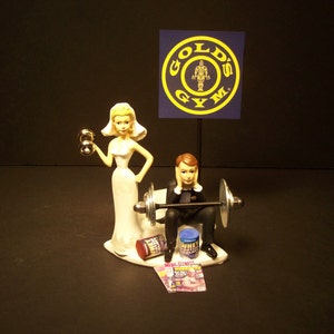 Got the WEIGHT GYM Workouts Bride and Groom Wedding Cake Topper Funny Groom&#39;s Cake