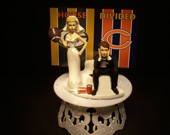 HOUSE DIVIDED Packers vs. Bears Football Team RIVALRY Bride and Groom Wedding Cake Topper