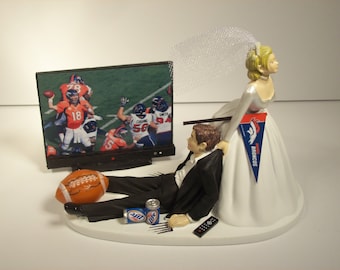 FOOTBALL Game Denver Broncos Funny Wedding Cake Topper Bride and Groom SPORTS TV Groom&#39;s Cake