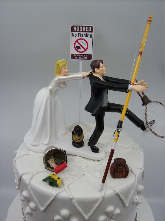 No FISHING Come Back Funny Wedding Cake Topper Bride and Groom