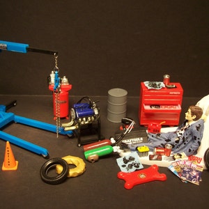 AUTO MECHANIC Tool Set w/ FORD 302 v8 Engine Blue Hoist & Stand Wedding Cake Topper Funny Grooms Cake Bride and Groom