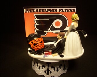 Hockey Sports Team PHILADELPHIA FLYERS Bride and Groom Wedding Cake Topper Funny Groom's Cake
