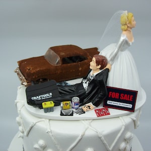 Rust Car Wedding Cake Topper Funny Mechanic Grooms Rusty 57 Chevy Garage Man Cave Bride & Groom Awesome Rehearsal