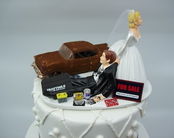 Décoration pour gâteau de mariage voiture rouillé drôle mécanicien mariés rouillé 57 Chevy garage homme des cavernes mariés répétition impressionnante