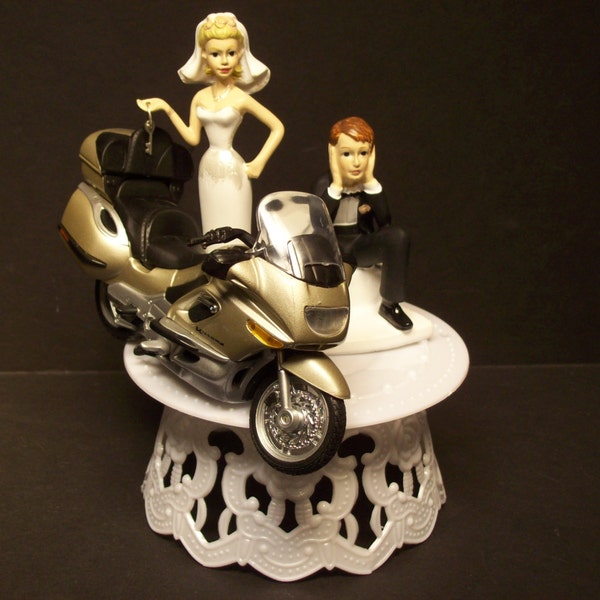 Motorcycle BMW K1200 LT Street Bike Bride and Groom Wedding Cake Topper Awesome Funny Biker