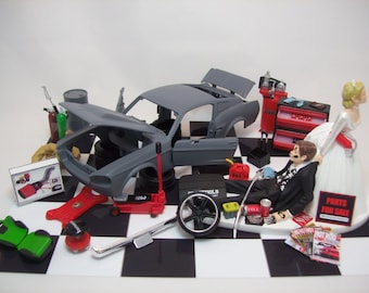 Classic Car Restoration Professional Hobbyist Funny Wedding Cake Topper 67 Ford MUSTANG Fastback Bride and Groom Awesome Groom's Cake