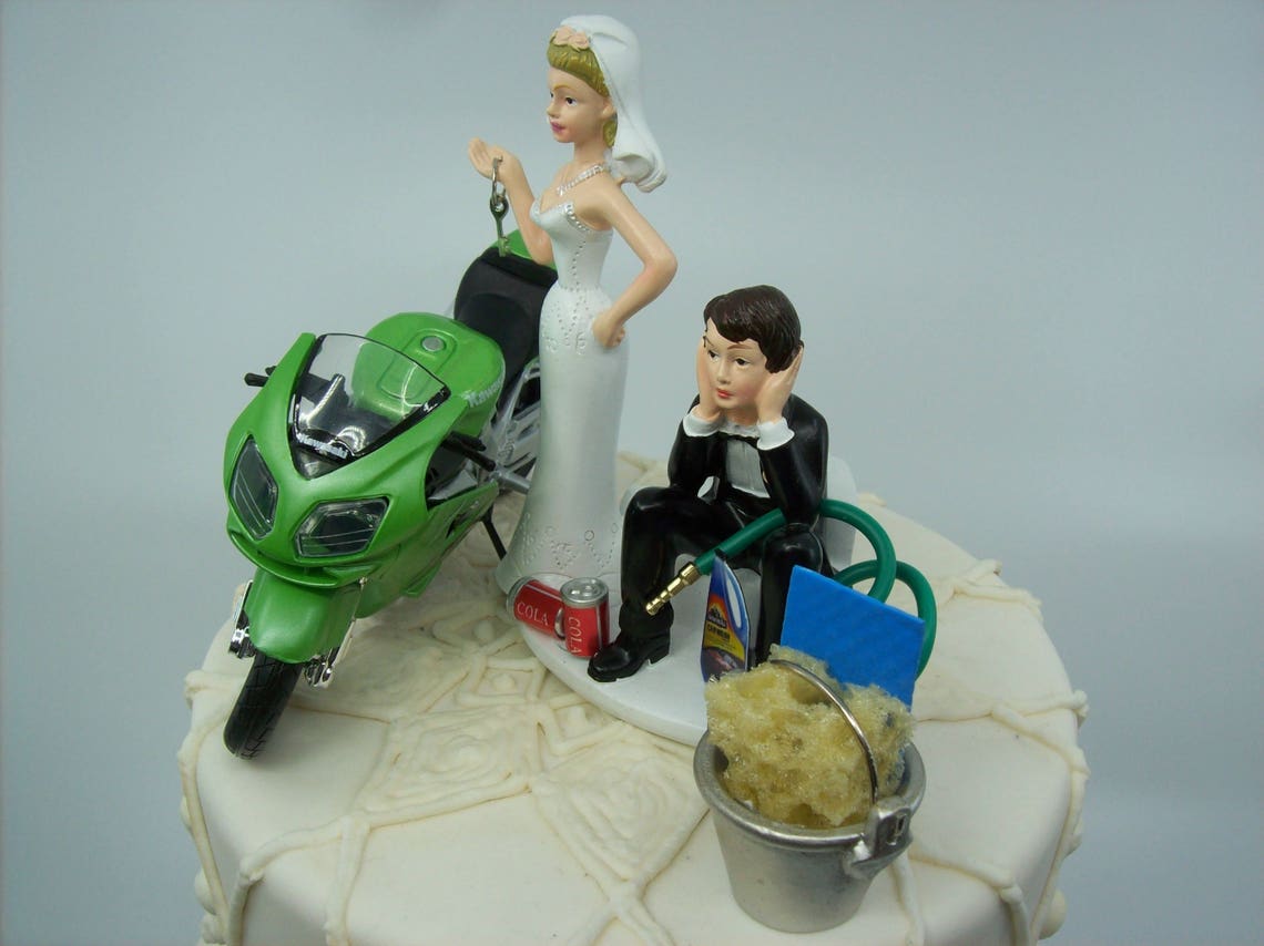 Motorcycle Dirt Bike Wedding Cake Topper Bride and Groom Funny Mechanic ...