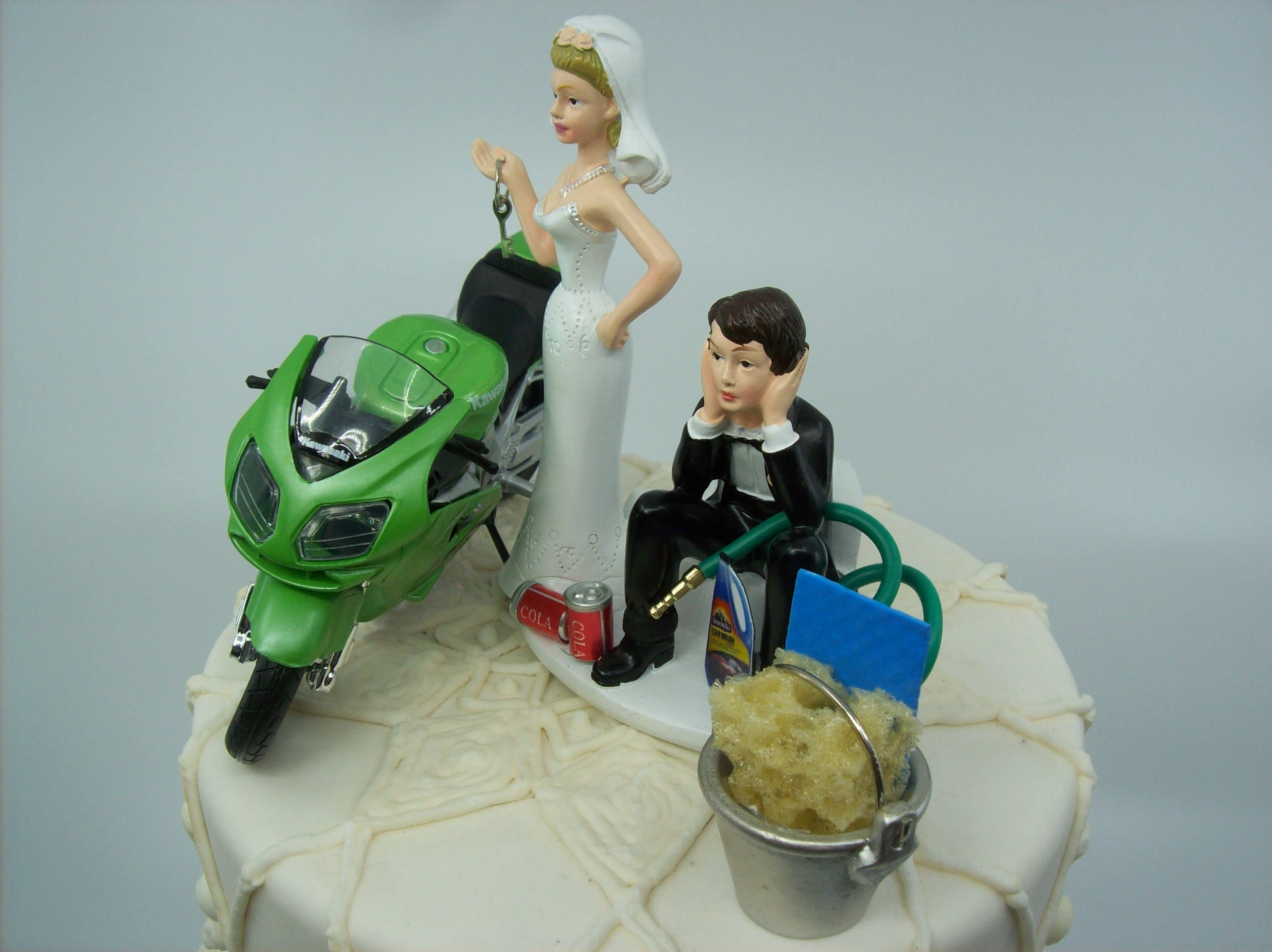 Motorcycle Dirt Bike Wedding Cake Topper Bride and Groom Funny Mechanic ...