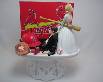 ST LOUIS CARDINALS Baseball or your team Bride and Groom Funny Wedding Cake Topper