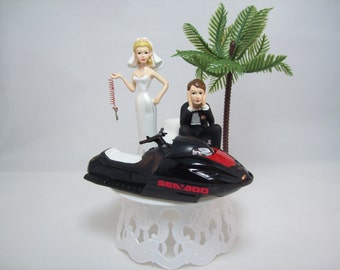 Adorno para tarta de boda con moto acuática, con moto acuática negra fundida a presión, Sea Doo Wave Runner, agua divertida