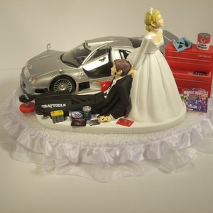 AUTO Mecánico Novia y Novio Mercedes CLK GTR Coche de Plata Divertido Pastel de Bodas Topper Pastel de Novio