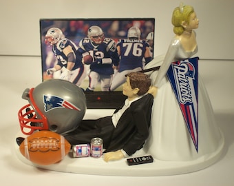 Football Game New England Patriots HELMET Funny Wedding Cake Topper Bride and Groom SPORTS TV Groom&#39;s Cake