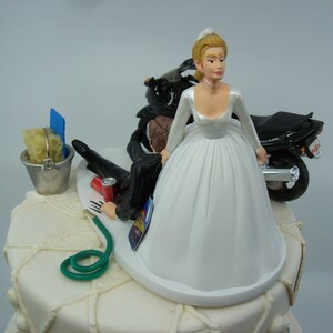 Motorcycle Dirt Bike Wedding Cake Topper Bride and Groom Black Honda ...