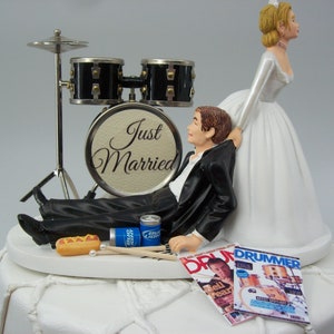 Chega de ROCKIN Black Drums Engraçado Topo de Bolo de Casamento Rockstar Rocker Noivos Rock n Roll Groom Drum set
