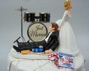 No more ROCKIN Black Drums Funny Wedding Cake Topper Rockstar Rocker Bride and Groom Rock n Roll Groom Drum set