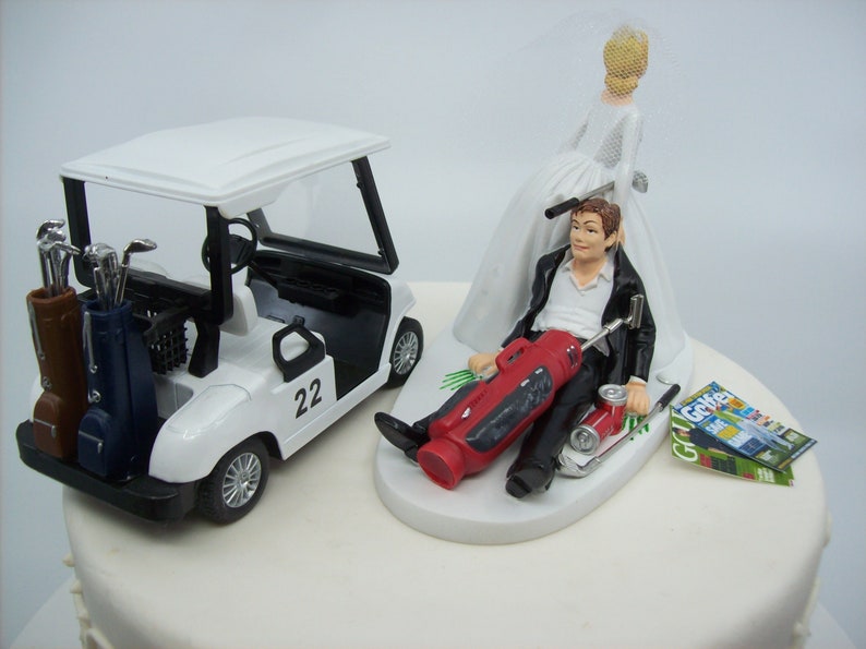 NO GOLF with Cart Bride and Groom Wedding Cake Topper Funny image 3