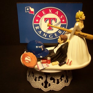 TEXAS RANGERS Baseball (or your team) Bride and Groom Funny Wedding Cake Topper