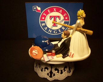 TEXAS RANGERS Baseball (or your team) Bride and Groom Funny Wedding Cake Topper