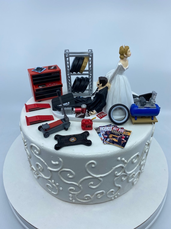 SALE Funny Wedding Cake Topper for Mechanics AUTO MECHANIC Tires