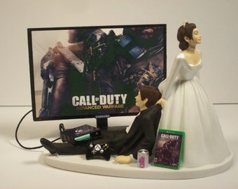 NEW Gamer Funny Wedding Cake Topper Adv War Video Game Gaming Junkie Addict Charming Rehearsal Groom Brown Hair