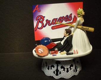 ATLANTA BRAVES BASEBALL Bride & Groom Wedding Cake Topper Sports Funny Georgia