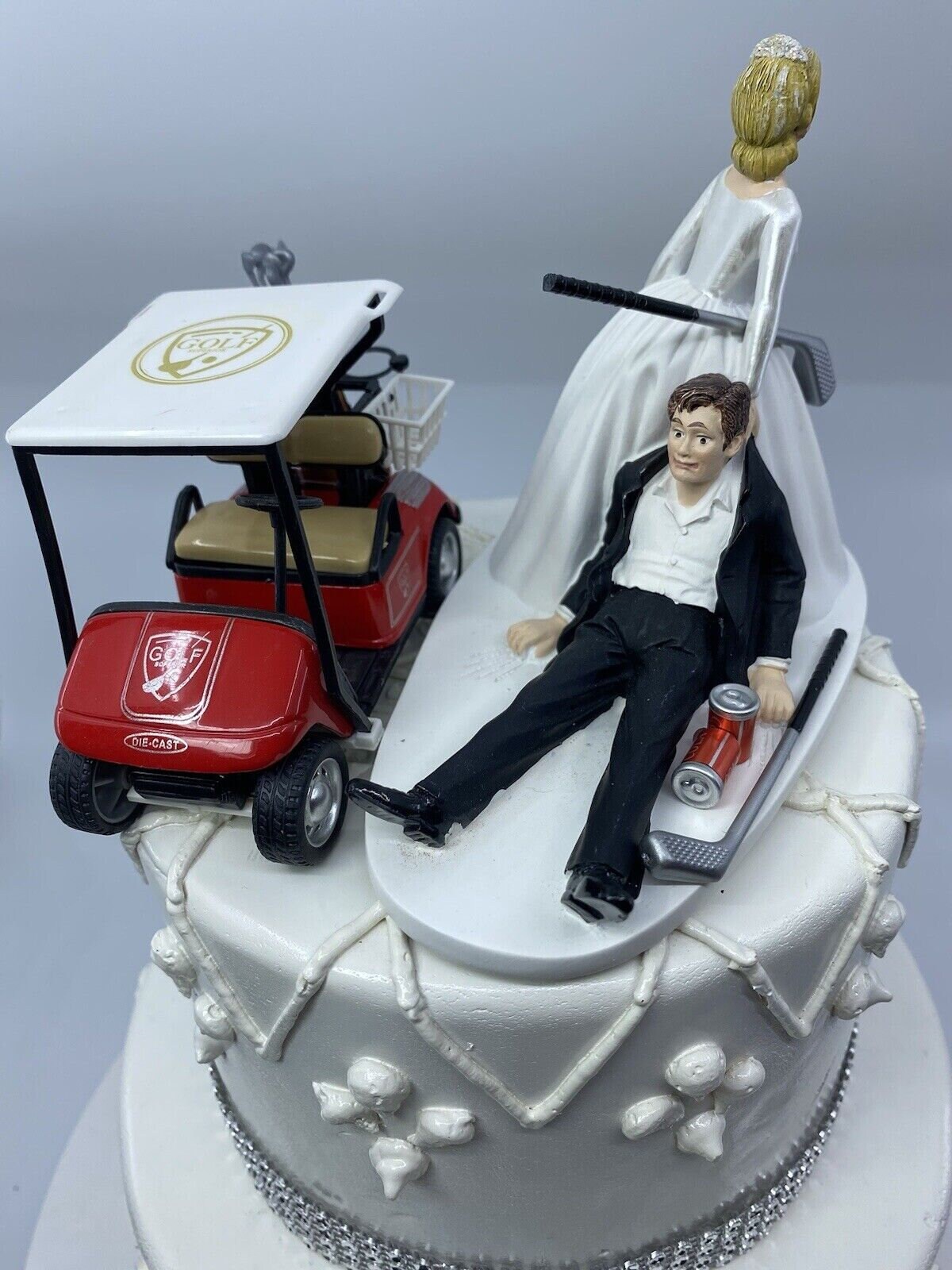 NO GOLF Bride and Groom With Red Golfing Cart Wedding Cake Topper Funny ...