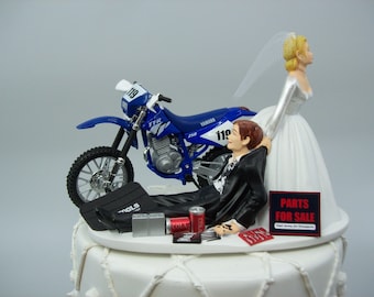 オートバイ ダートバイク ウェディングケーキトッパー 花嫁と花婿