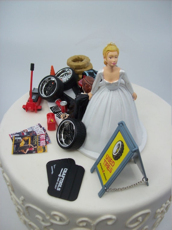 Vente Pneus De Wedding Cake Topper Drole Mecano Palefreniers Garage Homme Des Cavernes Voiture Pneus Reparation
