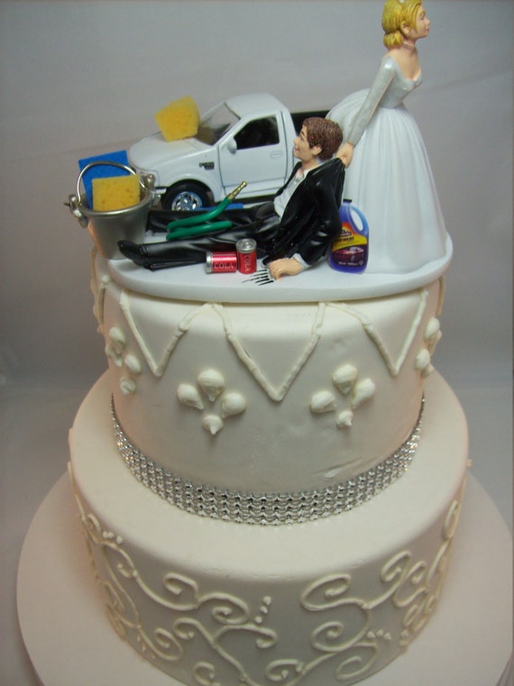 Funny Car Wash 1997 Ford F150 Pickup Truck White Auto Wedding Cake Topper Sports Mr Mechanic Love Mrs Baby