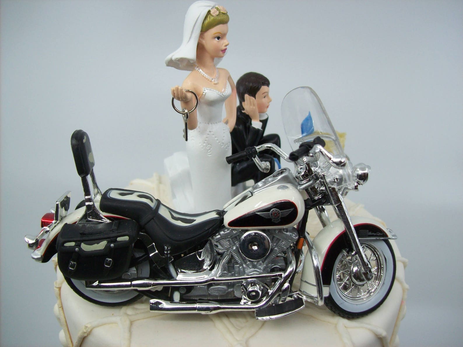 Motorcycle Dirt Bike Wedding Cake Topper Bride and Groom Funny Mechanic ...