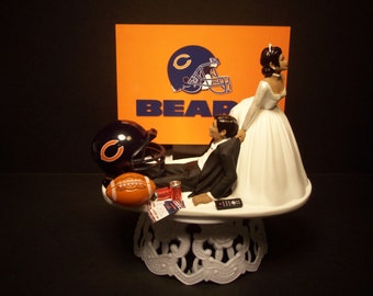 CHICAGO BEARS football African American Hispanic couple wedding cake topper sports funny Grooms cake