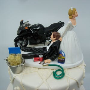 Motorcycle Dirt Bike Wedding Cake Topper Bride and Groom Black Honda ...