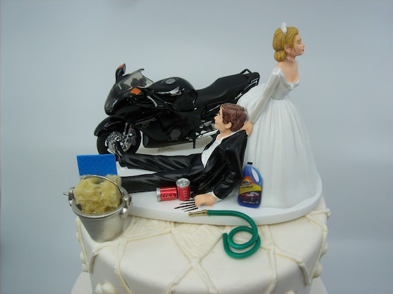 Motorcycle Dirt Bike Wedding Cake Topper Bride and Groom Black - Etsy